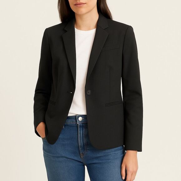 Everlane Womens Black 100% Wool One Button Blazer Size 10 Fully Lined Jacket - Picture 11 of 11